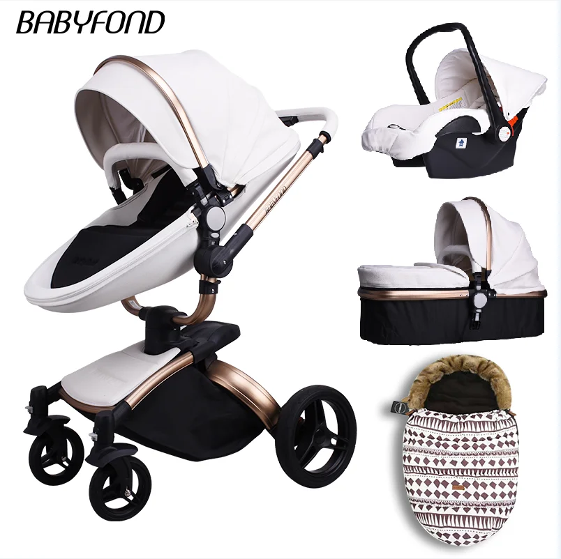 

Babyfond Stroller 360 degrees 3 in 1 Baby Carriage Luxury Two-way Leather Shock Absorption Folding Pram Baby Stroller