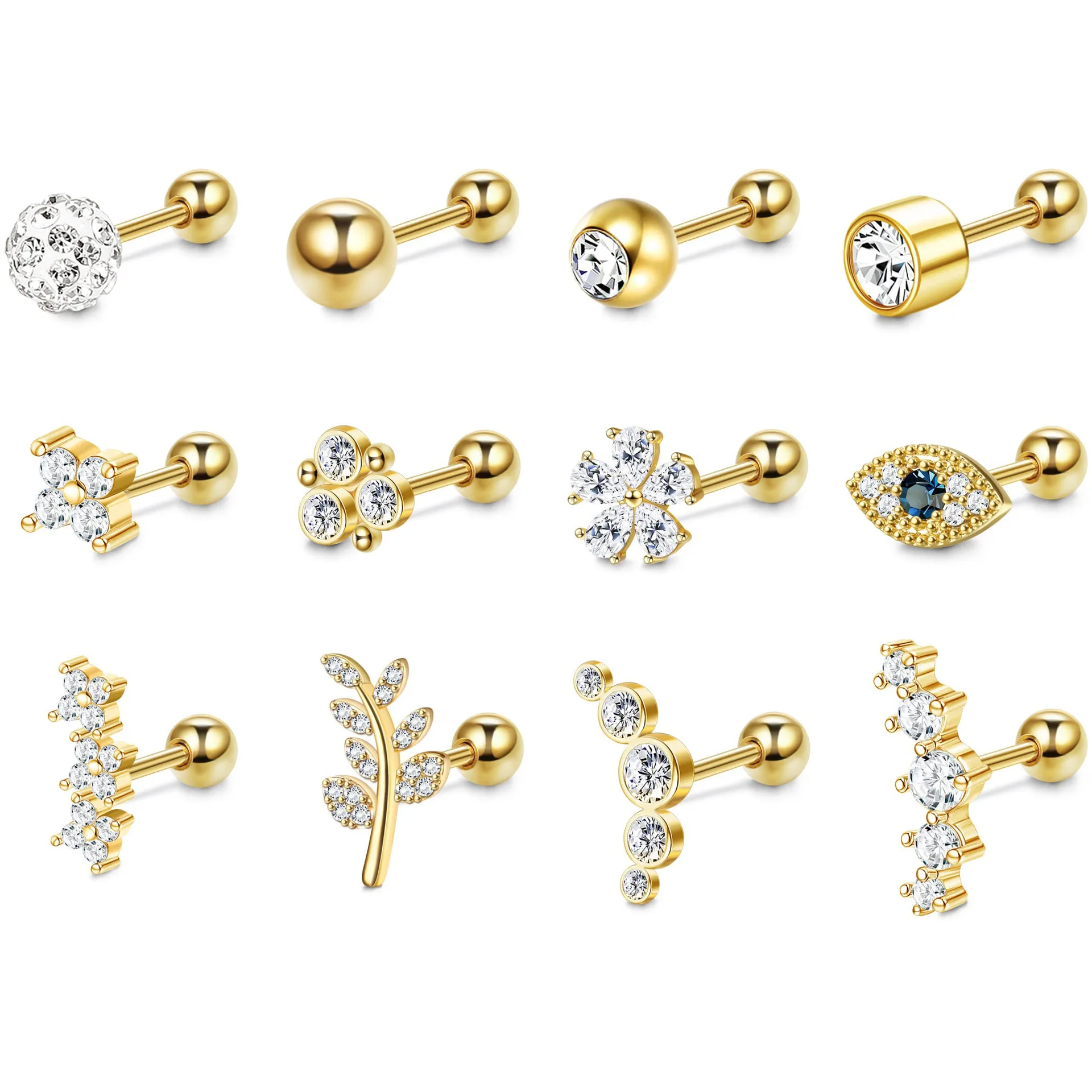 

New No Fade Gold Silver Plated Evil Eyes Cz Stud Earrings Tarnish Free Stainless Steel Leaf Zirconia Earring Piercing Jewelry