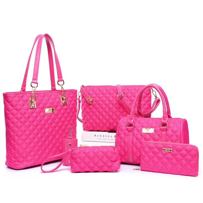 

Shoulder Bag Wallets Purse Key Bag Set Print Diamond Lattice PU Leather Handbag 6 Pcs / Set Fashion Women Composite Bags, Customizable
