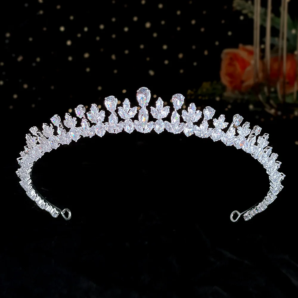 

ROMANTIC Copper Alloy Micro Pave Cubic Zircon Wedding Tiara Headband Bridal Queen Princess CZ Crown