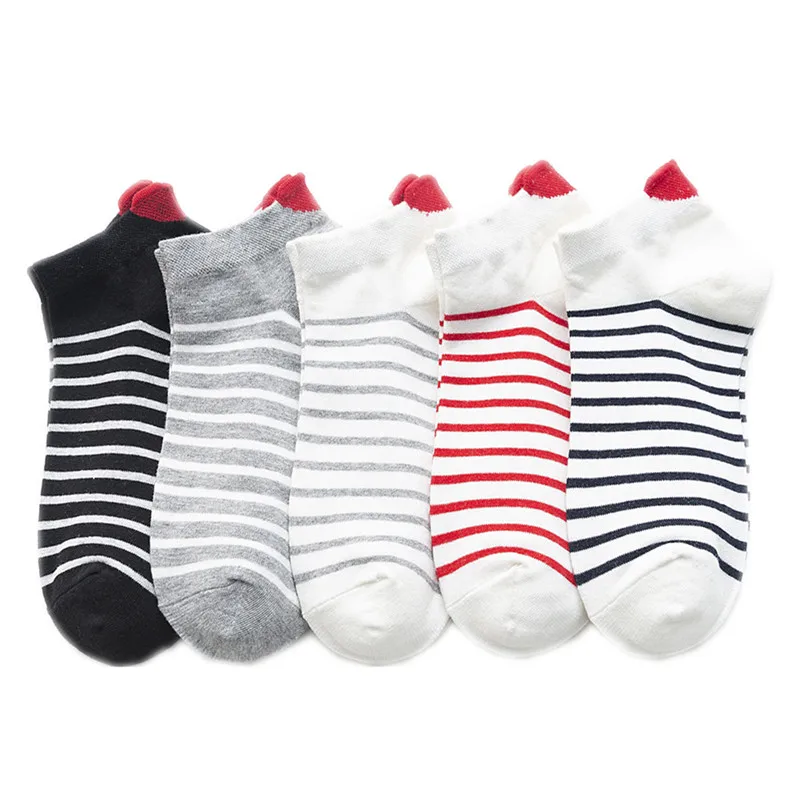 

WIIPU New Cute 3D Red Love Heart Heel Patterned Striped Ankle Socks Funny Girls' Happy Fresh Summer Harajuku Literary Socks