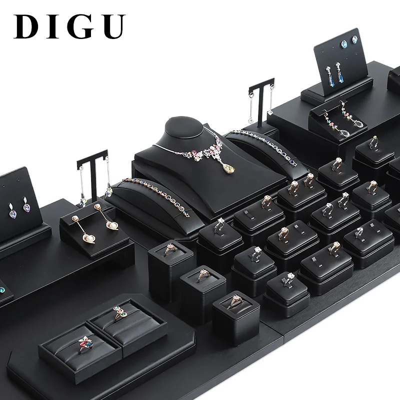 

DIGU Wholesale Custom Cheap Black Jewellery Display Stand Shop Counter Jewelry Display Set High Quality Jewelry Display