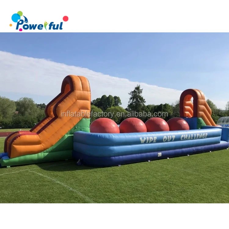 Toxic wipeout big red balls inflatable wipeout challenge for adult
