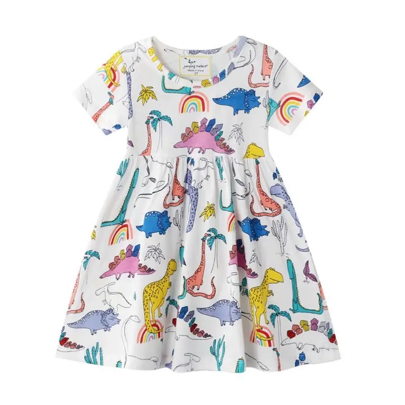 

Mudkingdom Wholesale dinosaur design Dress baby girl dresses summer 100% cotton kids dress