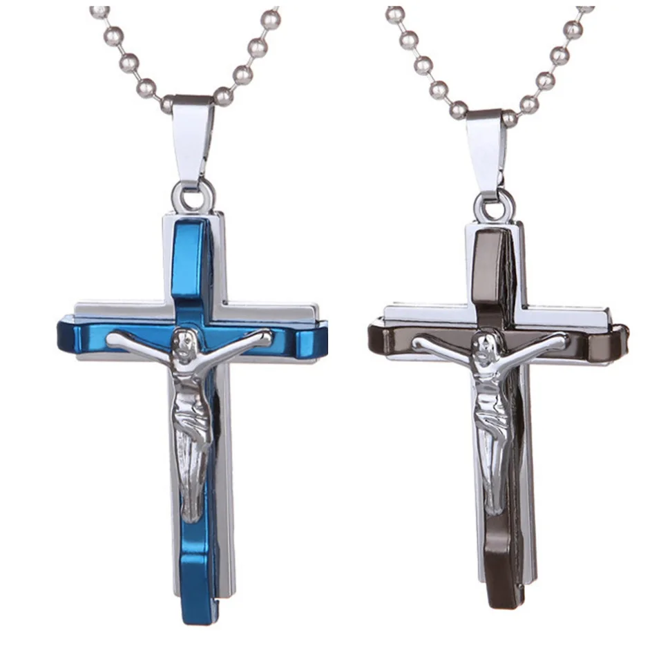 

2021 New listing Jesus cross pendant in Christian jewelry Men's Necklace 3 layers Domineering Spot Wholesale
