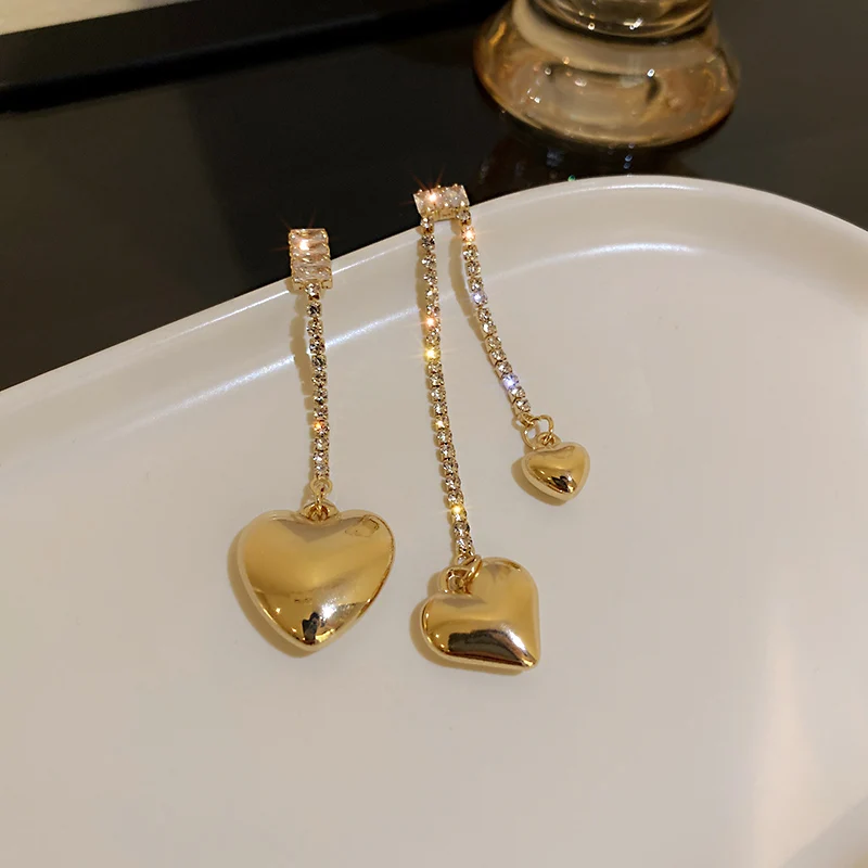 

2021 crystal gold plated cute heart pendant drop earrings