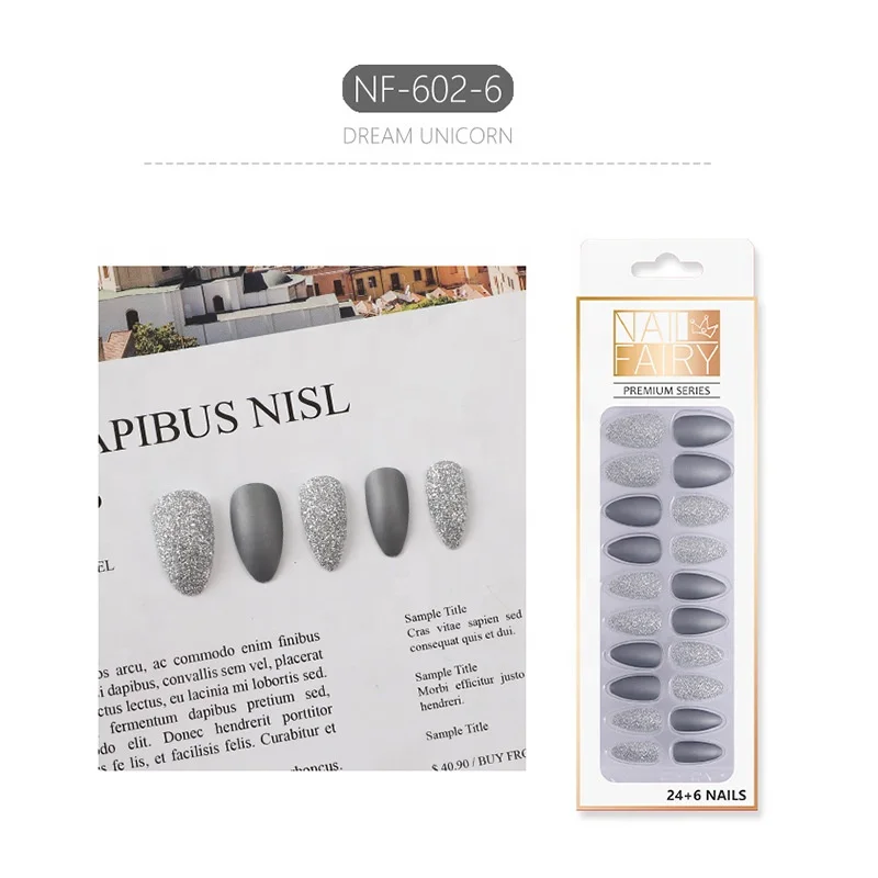 

Hot Sale Luxury 1 Box False Press on Nails Tips Packaging Boxes Press On Glitter Nails Press On Matte Nail Tips, Multi color