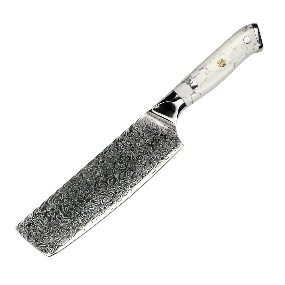 

Stone Handle Japanese damascus kitchen cleaver 67 layers Damascus steel vg10 Nakiri knife