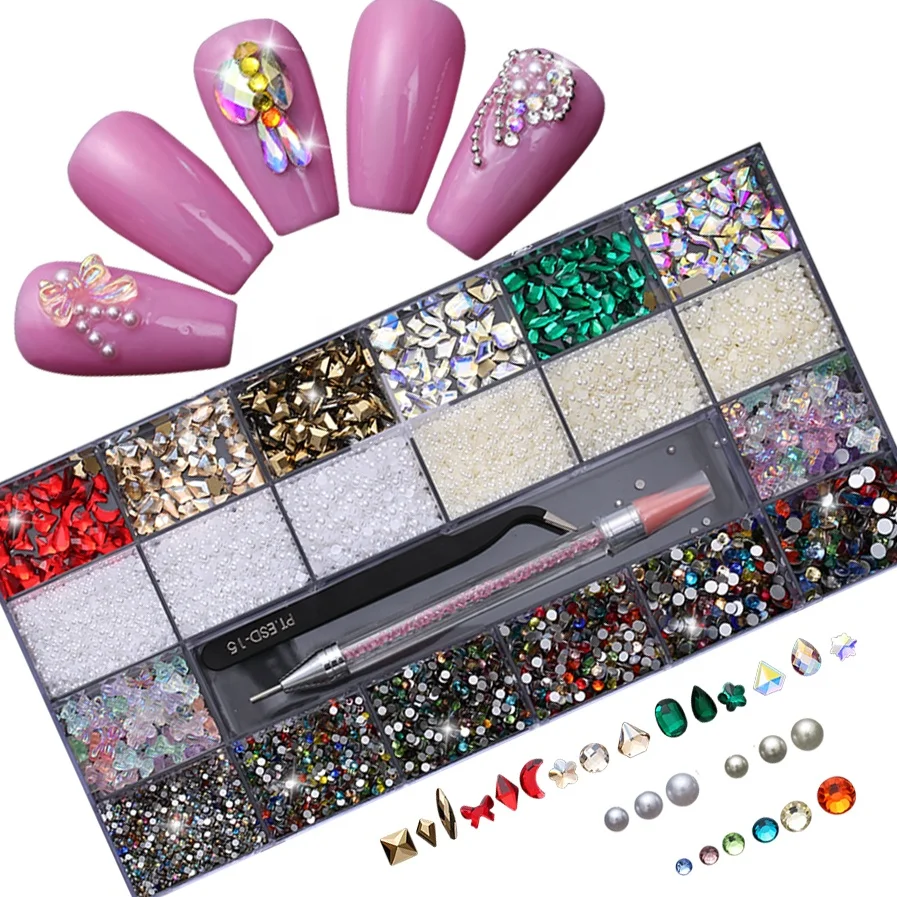 

2021 Hot Sale Nails Art High Quality Shinning Nail Accessories Mixed Design In Box Packing