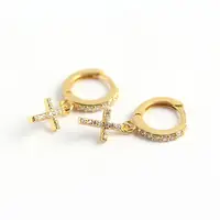 

925 gold plated drop small cross mini hoops earrings for women silver jewellery