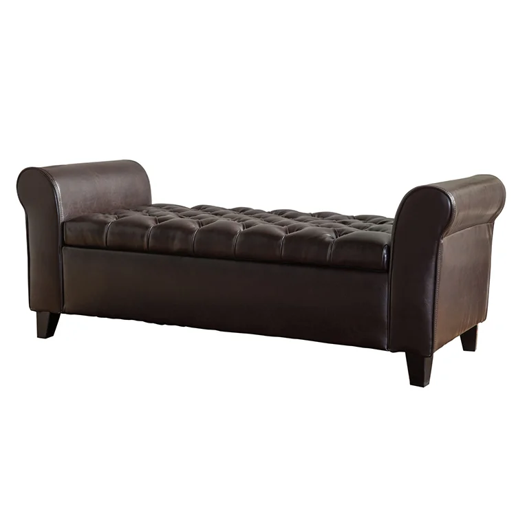 

Free Shipping Within The U.S. Living Room Arm Tufted Leather Storage Ottoman Bench, Brown