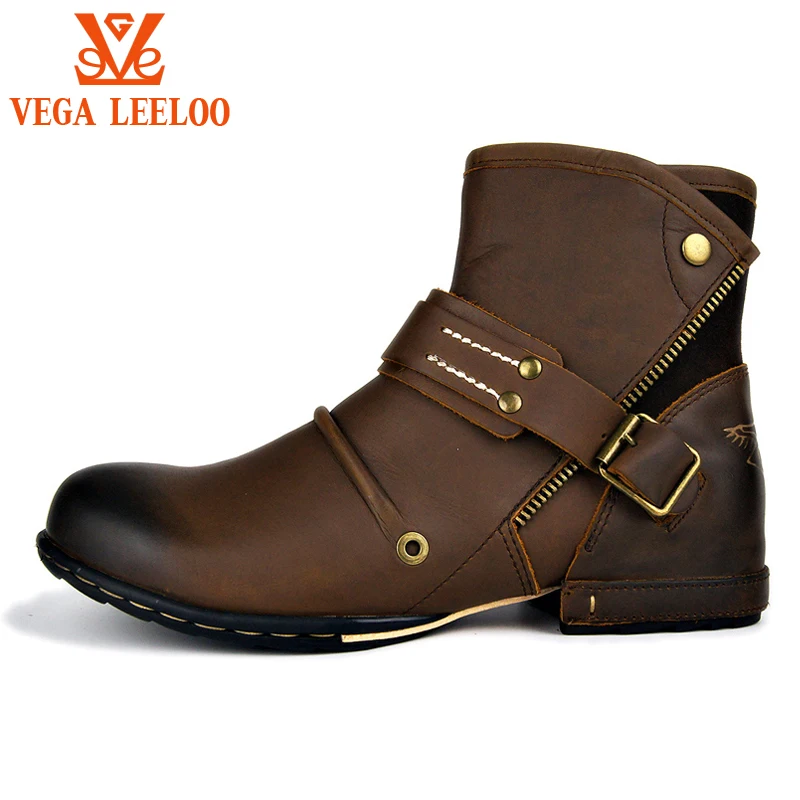 

British retro Knight boots handmade boots genuine leather, Black/brown