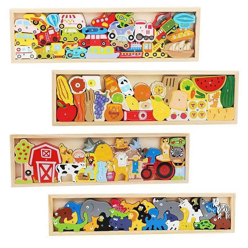 Custom Children's Wooden 3D Cartoon Animal Farm Balance Block Puzzle Montessori Educational Toys for Kids