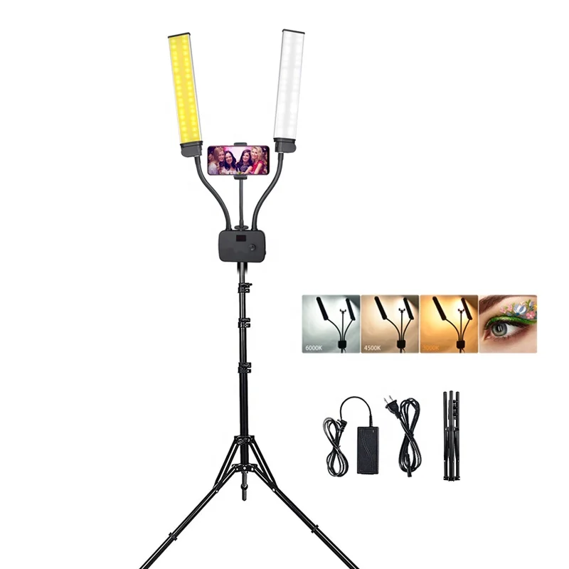 

Dual Arm Ring Light with Tripod Stand Makeup Live Broadcast Youtube Video Photography Lighting Eyelash Tattoo Double Lamp