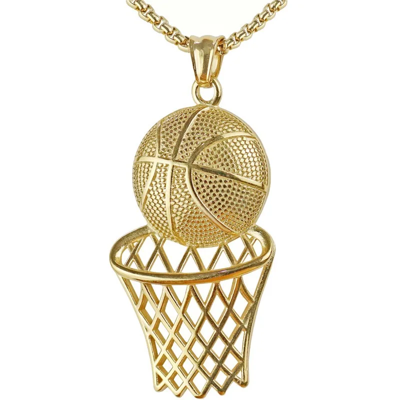 

Europe and America gold plated pendant hip hop stainless steel Basketball Box necklace, Gold,silver