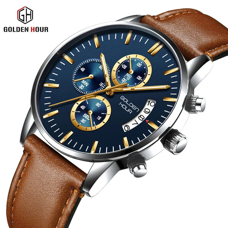 

Golden Hour 125 L hot selling Relogio Masculino Men's Creative Fashion Dual Quartz Wrist Watch Military Sports Watch Leather