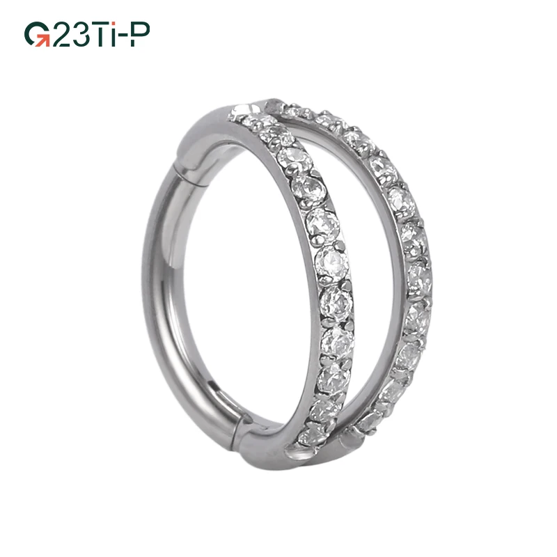 

G23 Titanium Hinged Segment Hoop Nose Ring 2 Side CZ Pave Clicker Nipple Clicker Ear Cartilage Tragus Helix Lip Nostril Piercing