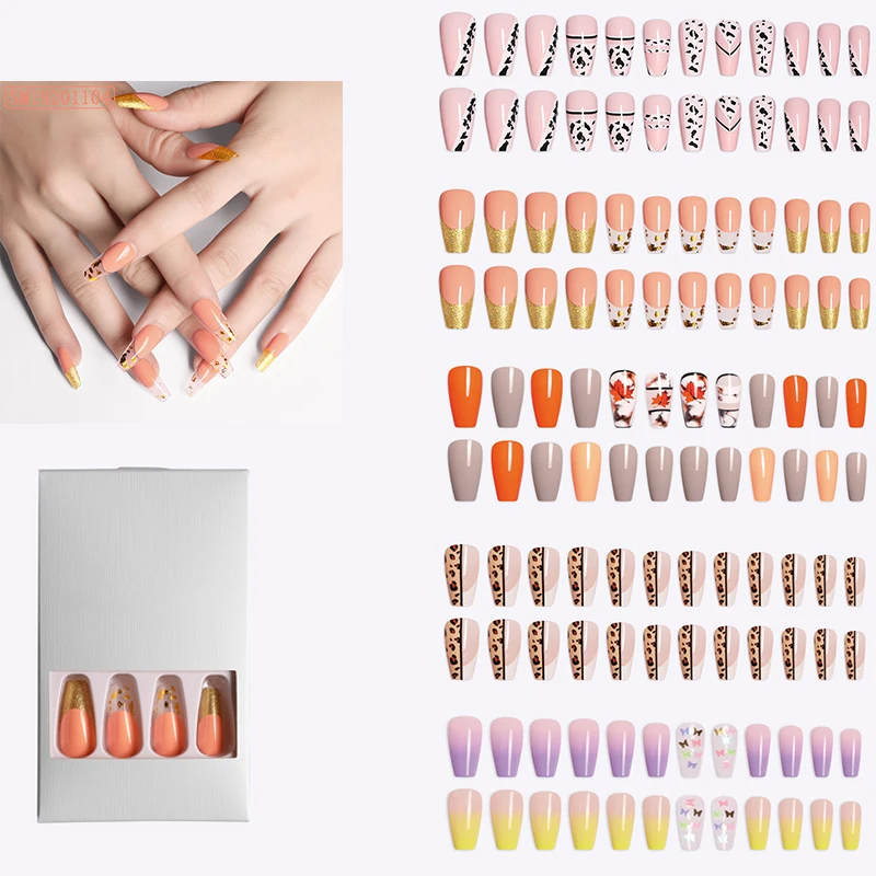 

Wholesale 24Pcs/Box Coffin Nail Rainbow Ballerina Full Cover Removable Manicure Patch Press On Nail Tips, Multi color