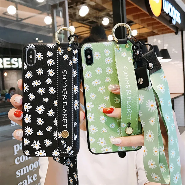 

daisy flower pattern phone case Hanging Phone Case with Lanyard Neck Strap String Cord Rope