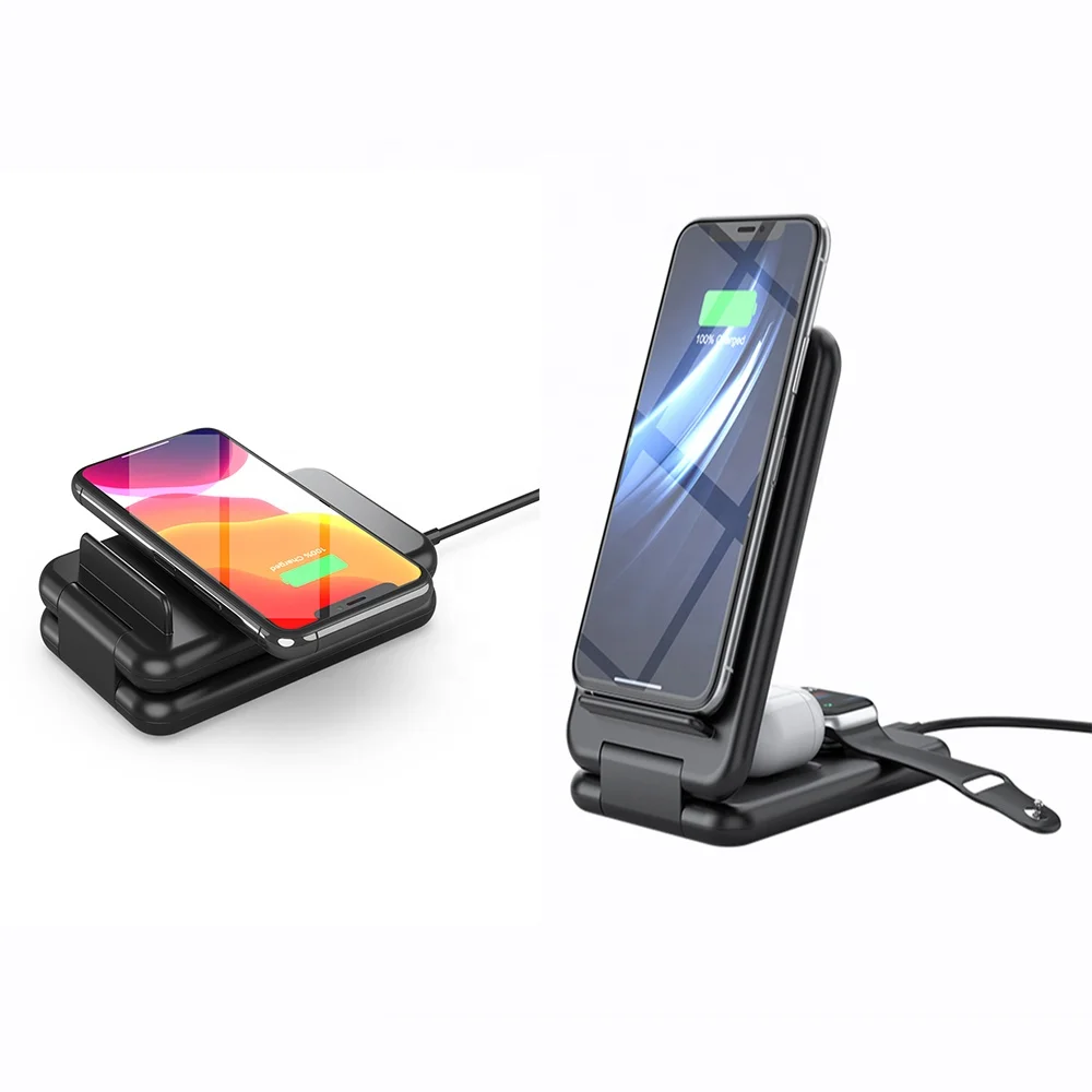 

15W Qi Fast Folding 3 in 1 Wireless Charger Station for Apple Watch , 3in1 Wireless Charging Dock Stand for iPhone for AirPods, Black, white, or custom color