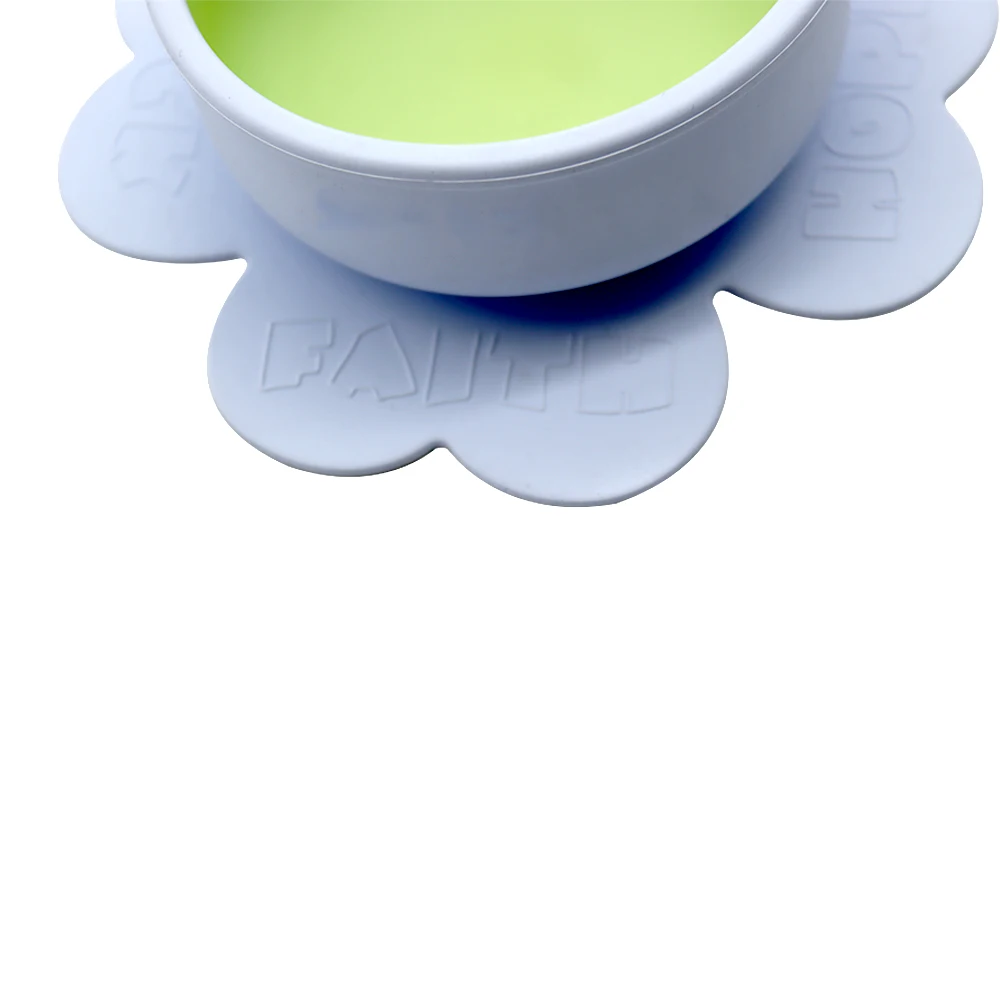 

Not Easy To Knock Over Adsorbed On The Table Blue Color Round Clover New Baby Food Silicone Bowl, Blue+pink