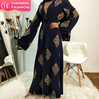 

1799# Stunningly Beautiful Gold Embroidery Elegant Black Abaya Cardigan Islamic Dubai Women Clothing