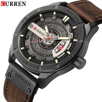 

CURREN 8301 trending black mens quartz watch potty PU leather band Waterproof date display rohs business watch design in China