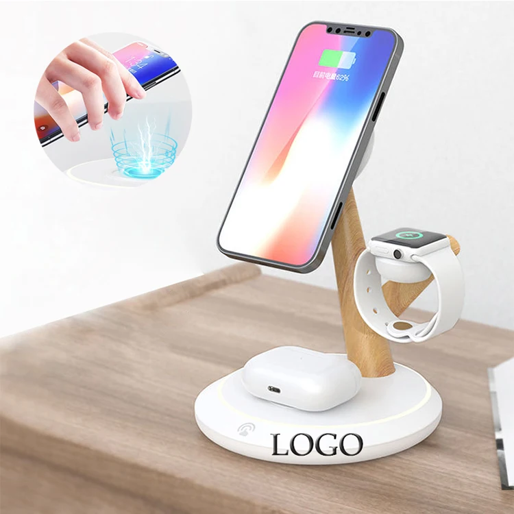 

New 2023 Smart Tree Branches Mobile 15w Fast Charging Stand Qi 3 In 1 Folding Magnetic Bamboo Wireless Charger For Apple Iphone