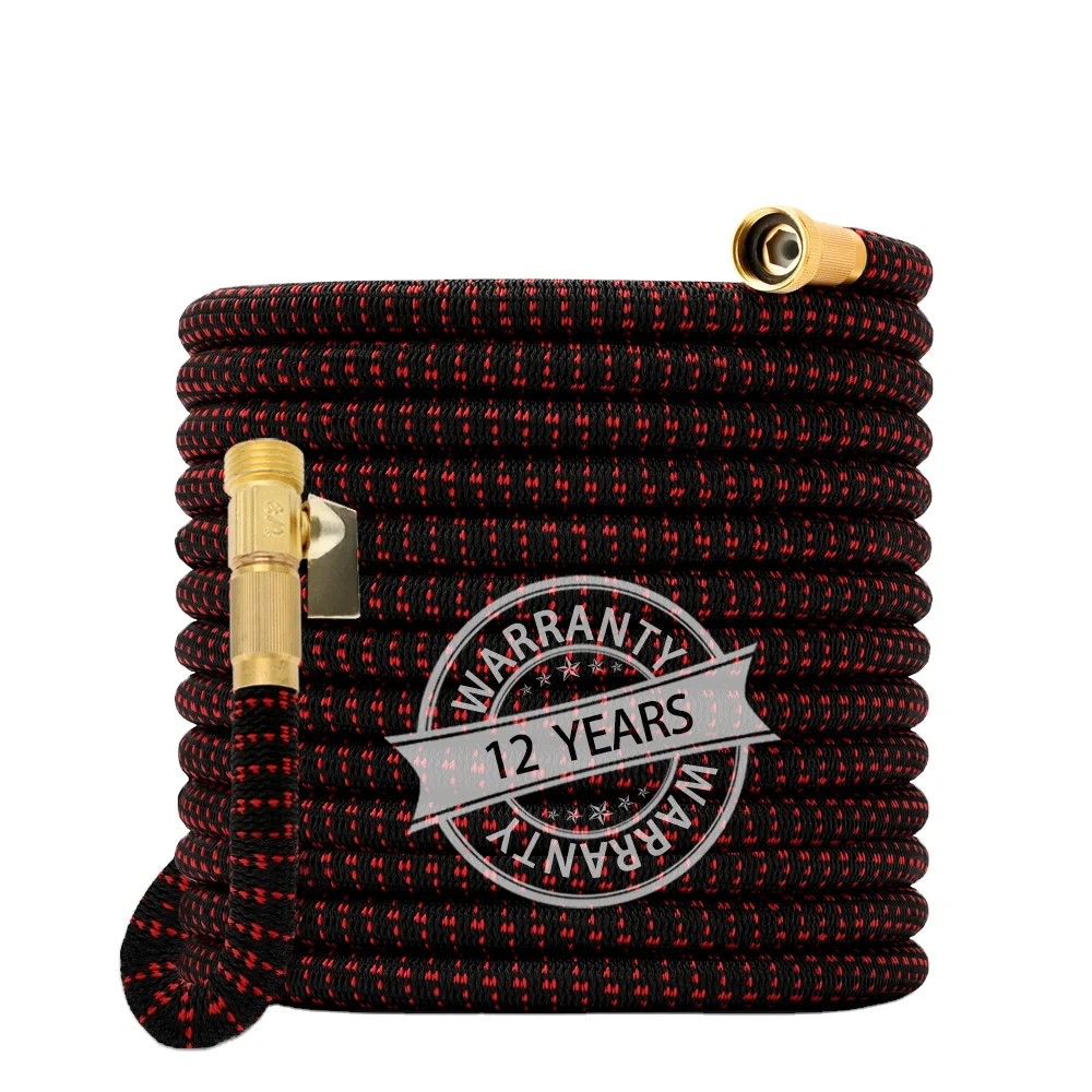 

25ft European Standard Three Times Stretch Expandable Garden Watering Magic Hose, Black/red