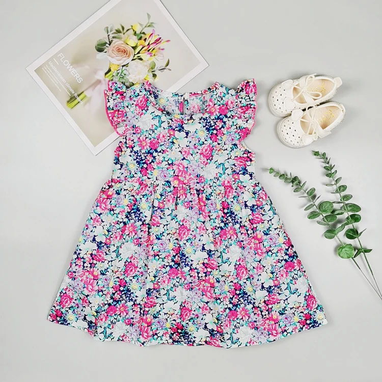 

Girls Dress 1 to 6 Years Stretchy Floral High Quality Ruffle Sleeves Customized Wholesale Kids Girls' Dresses