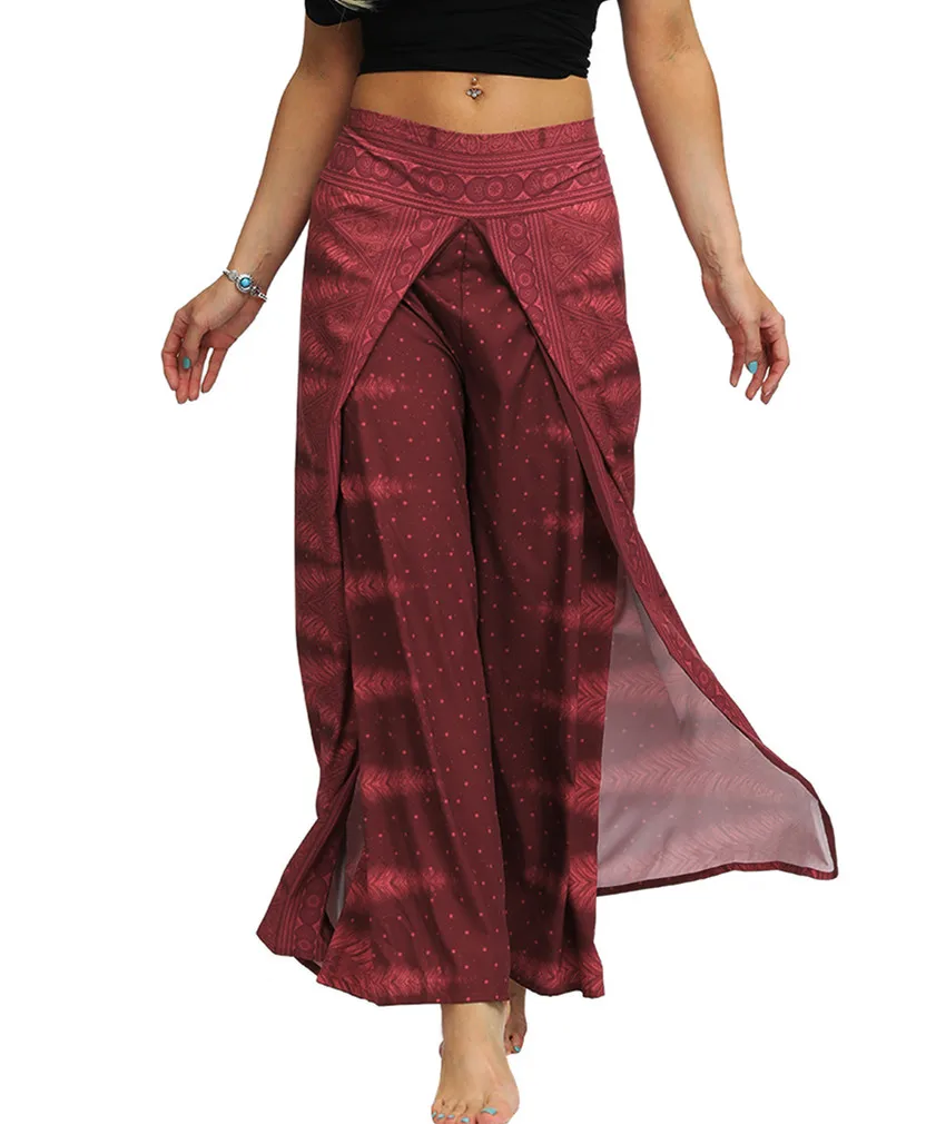 

Womens Boho Printed Palazzo Side Wide Split Wide Leg Workout Yoga Pants
