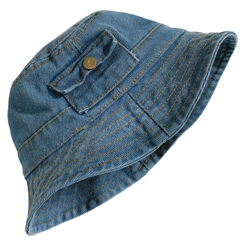 

Custom School Children Kids Denim Bucket Hat With Elastic Adjustable Cotton Outdoor Hat, As request