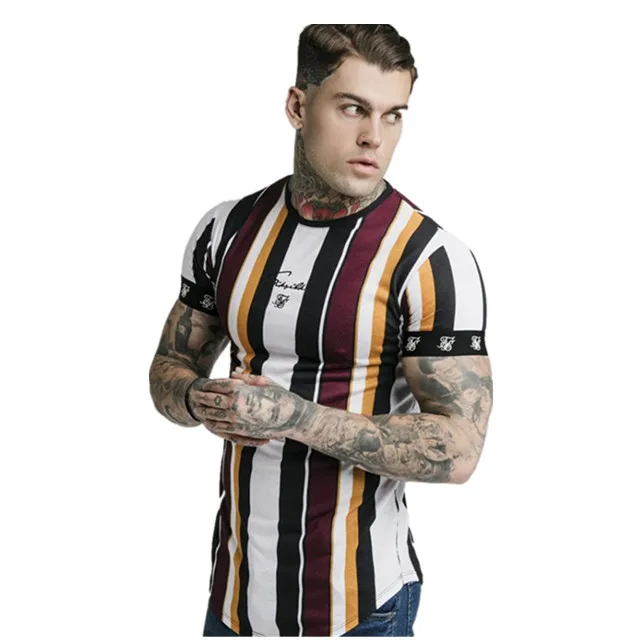 

Summer Gym Wear Sport Cotton Casual Striped plain T-shirt Men
