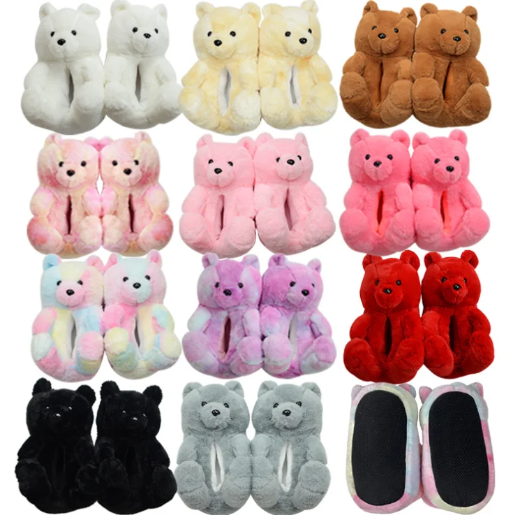 

Teddy Bear Slippers Wholesale Soft Anti-slip Cartoon Womens Kids Rainbow Plush Teddy Bear House Slippers