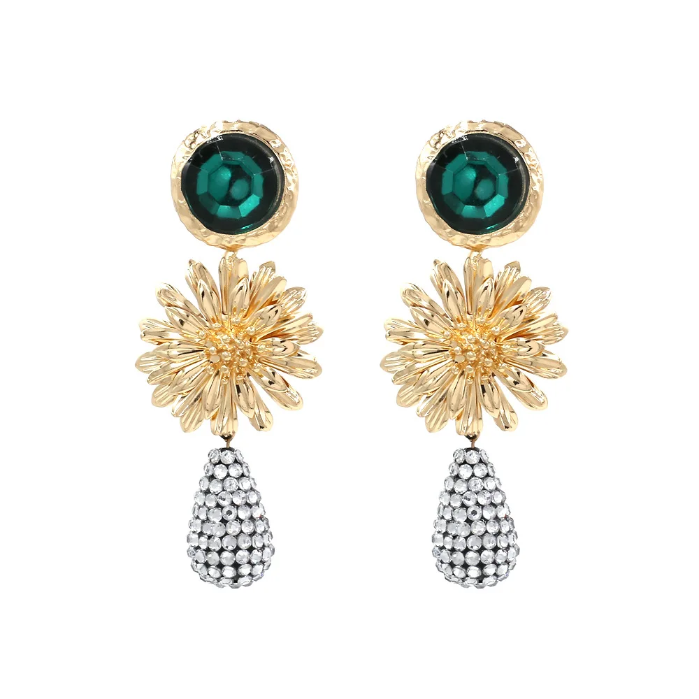 

ZA Sunflower Drop Earrings for Women Jewelry Luxury Crystal Metal Flower Bohemian Statement Earrings (KER486), Same as the picture