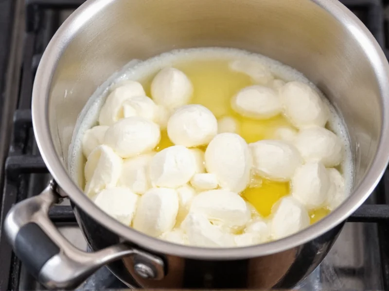 Ricotta curds forming in pot with lemon juice
