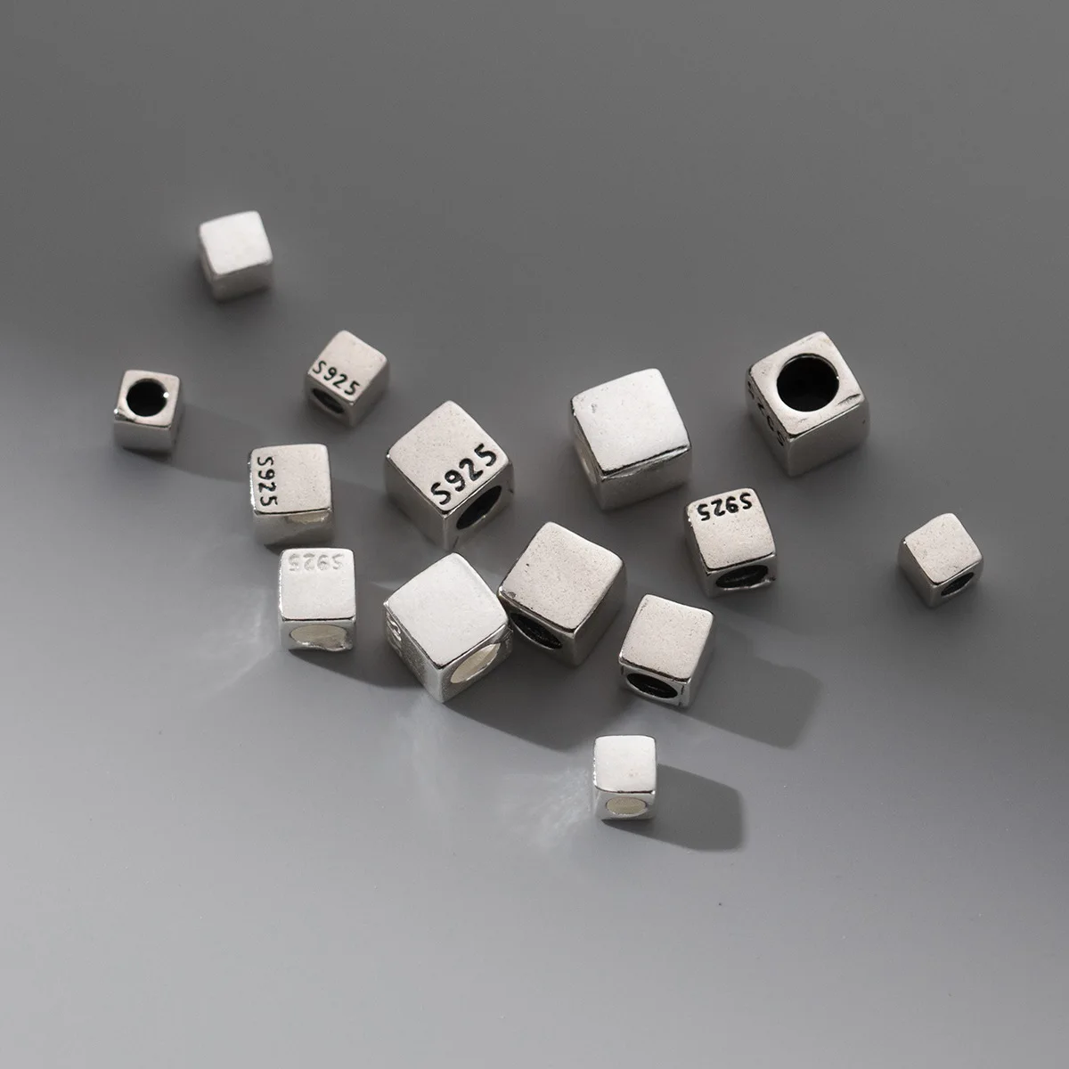 S925 Silver 4-6mm Geometric Square Cube Septum Beads for Jewelry Bracelet Making