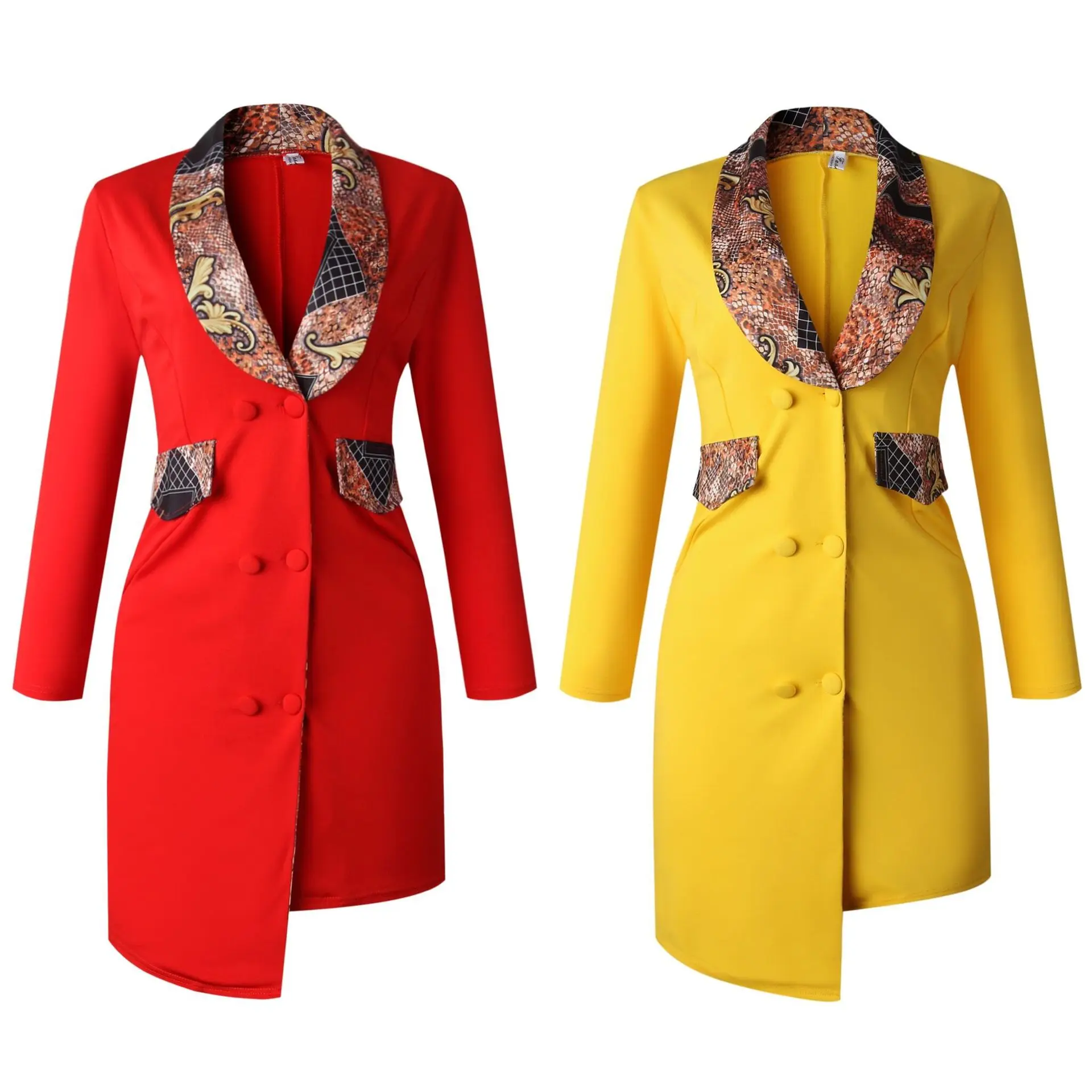 
European and American Dress Autumn/Winter Suit Dress Long sleeve lapel African Women Dress  (1600107783671)