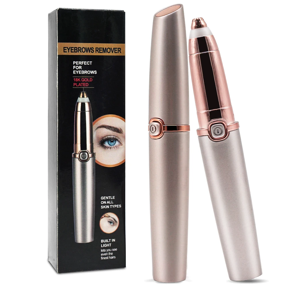 

Painless USB Rechargeable Mini Eyebrow Shaver Razor Electric Hair Remover Pen Eyebrows Trimmer, Rose gold