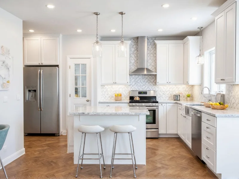 Completed DIY kitchen backsplash transformation