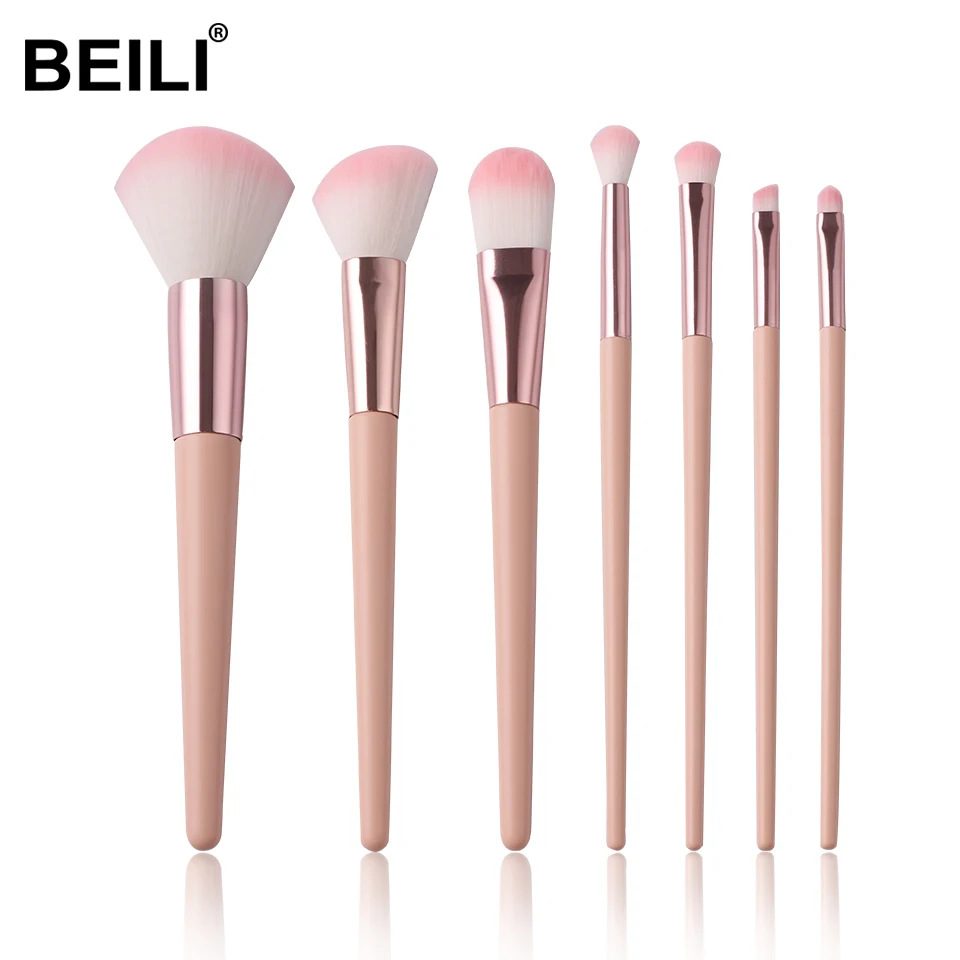 

BEILI set maquilaje sephora 7pcs pink durable wooden handle high quality stylists brush super soft hair short shader brush, Customized color