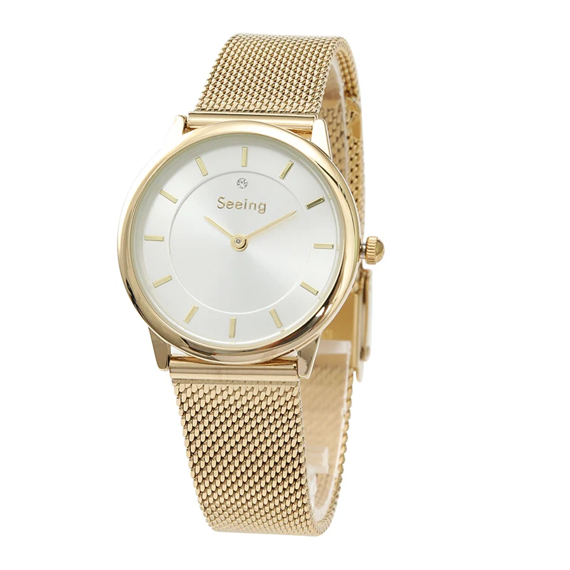

Stylish simple dial high quality slim girls watches geneva watch meshing bracelet for women, 4 colors available