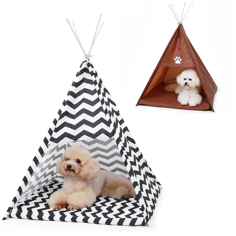 

Tent Shaped Pet Cozy Small Dog Foldable Cat House Puppy Kitten Bed Animals Home Products, White/brown