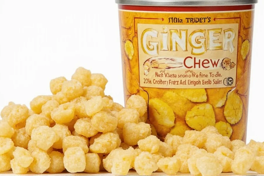Close-up photo of Trader Joe's ginger chews showing the individually wrapped pieces and natural amber color of the candy