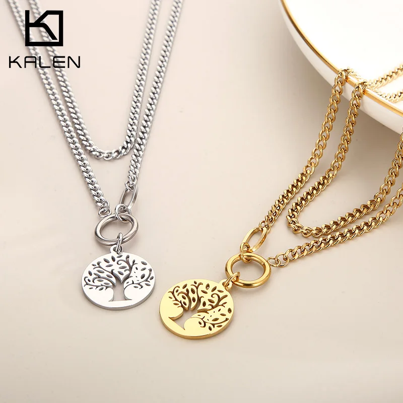 

Kalen Fashion Trend Stainless Steel Tree Of Life Pendant Double Necklaces