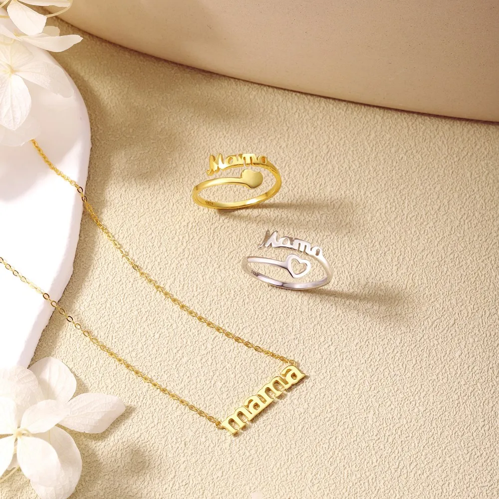 

Woneone Mother's Christmas Gift Customized18K Gold Plated Women S925 Sterling Silver MAMA Letter Necklace