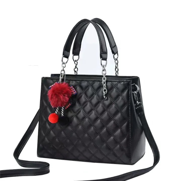 

bag women 2022 handbags shoulder cross checkered handbag fur ball pendant ground bag 14085 handbags wholesale