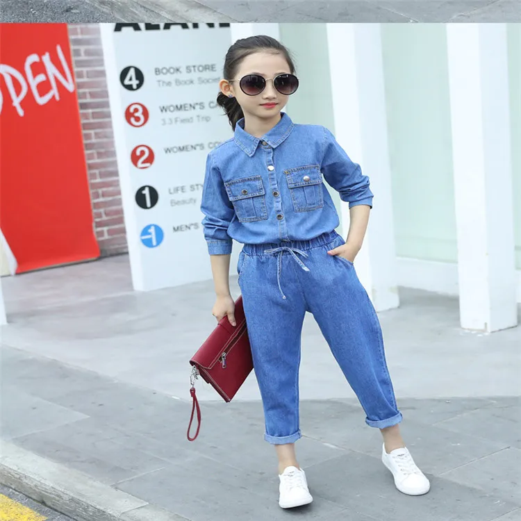 

Fashion Denim kid girls clothing cotton kids clothing baby girls jeans clothes set