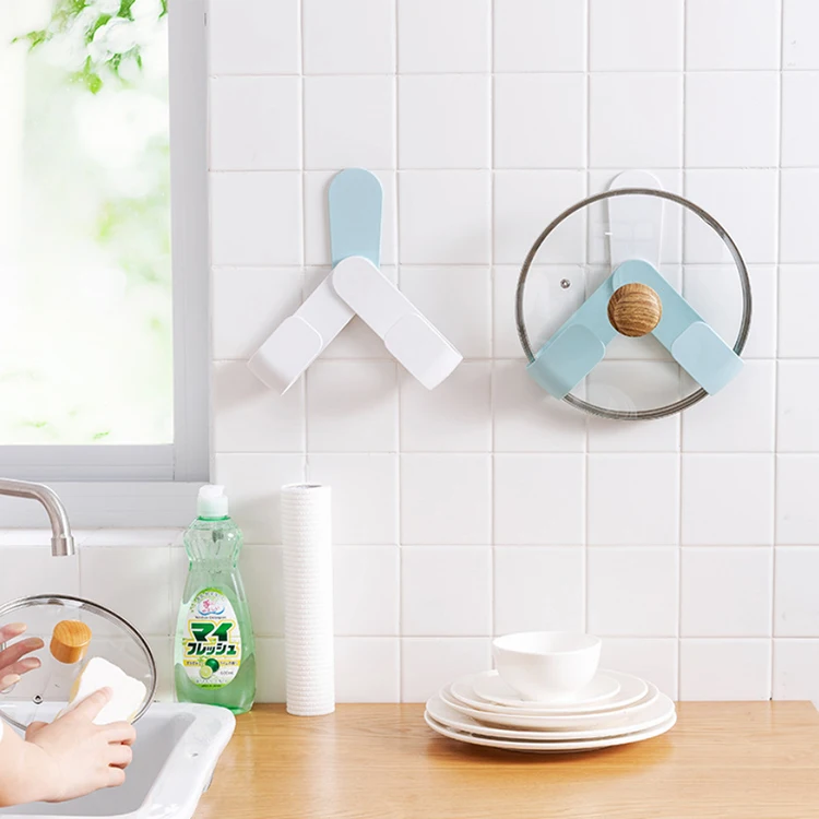

AA365 Wall-mounted Pot Cover Rack Free Punching Plastic Cutting Board Shelf Kitchen Accessories Practical Storage Rack, White,blue