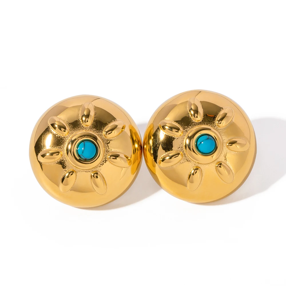 

J&D Designer Luxury 18K Gold Plated Hypoallergenic Women Turquoise Jewelry Round Earrings For Women